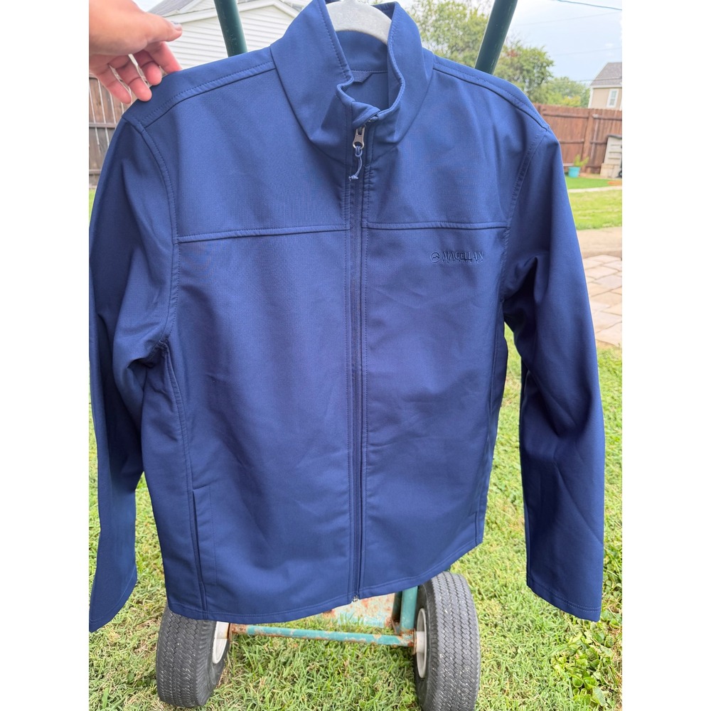 Magellan Outdoors Mens Softshell Jacket Navy Blue Full Zip Fleece Lined Medium
